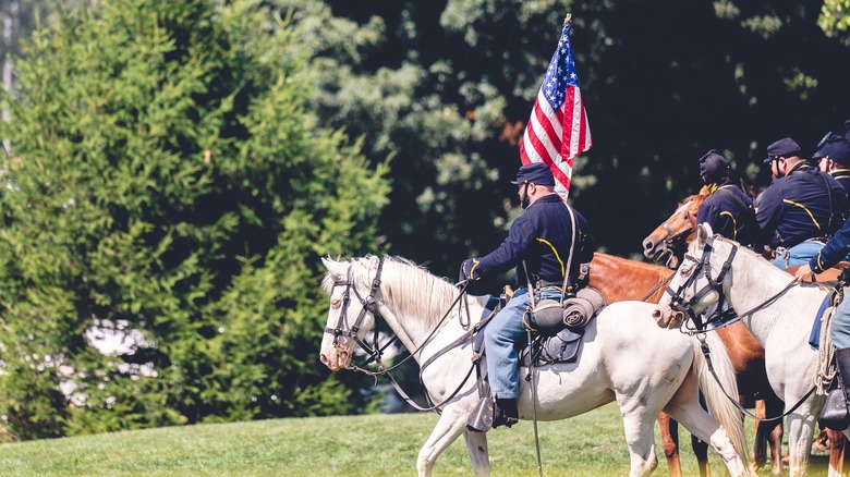 Civil War reenactment on horses 