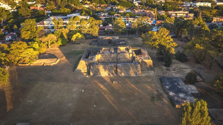 Aerial view of Teopanzolco Pyramid