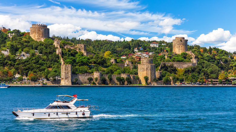 Boat cruising on Bosporus Strait
