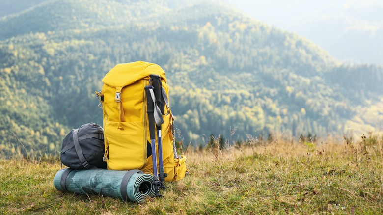 Backpack camping gear mountains