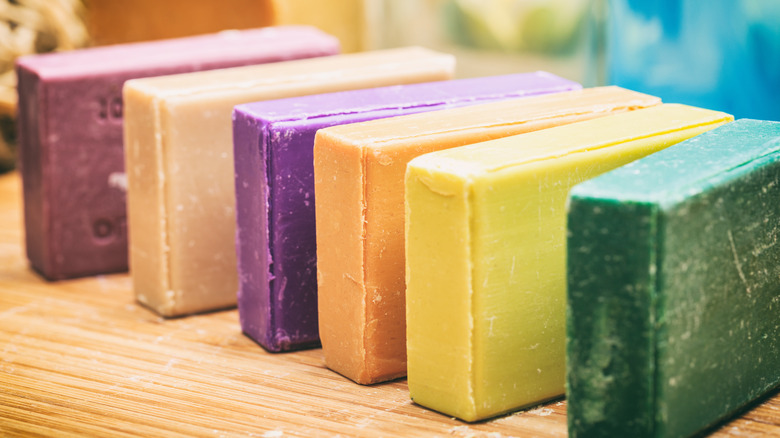Different colored bars of soap