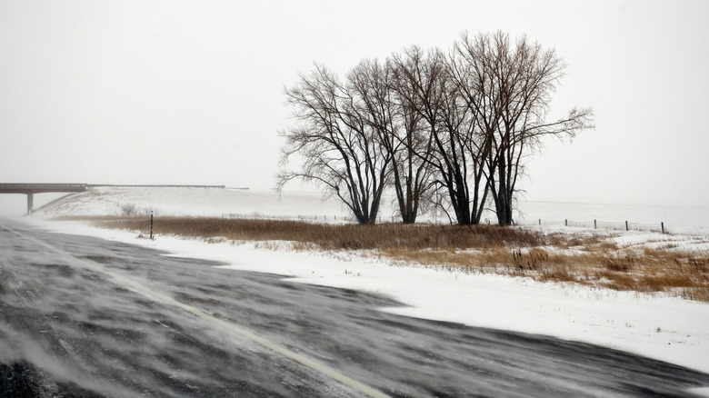 Snowy highway in North Dakota