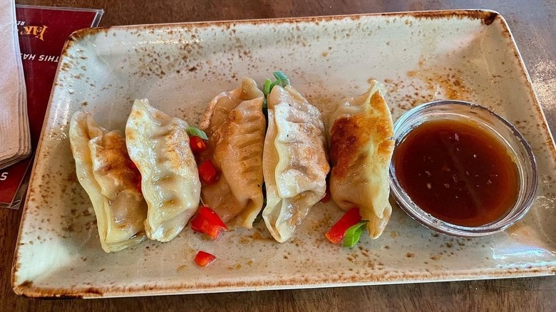 Pan-seared pot stickers Yak Yeti Restaurant