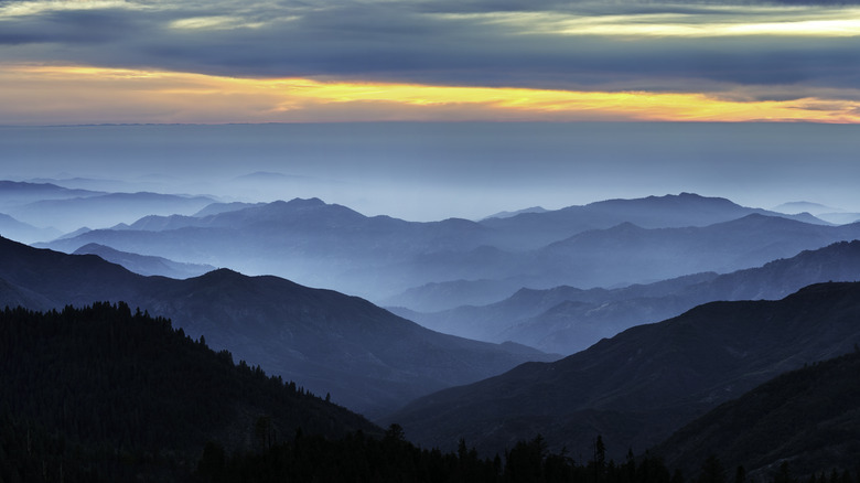 Hazy skies in Sequoia National Park in California