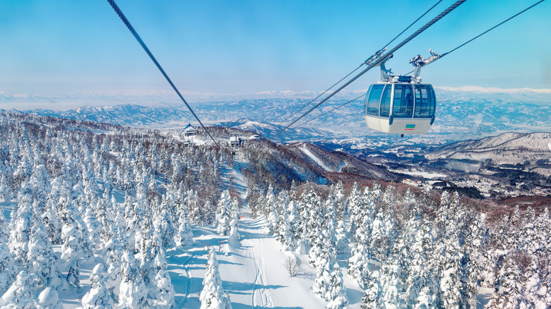 Gondola above ski resort in Japan