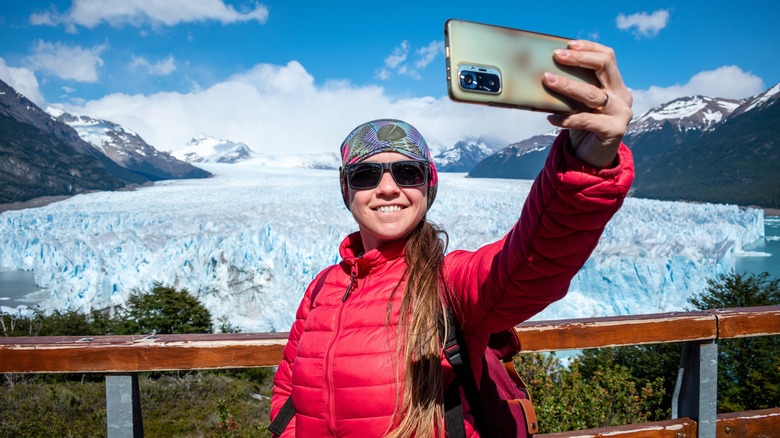 Hiker taking selfie in Patagonia