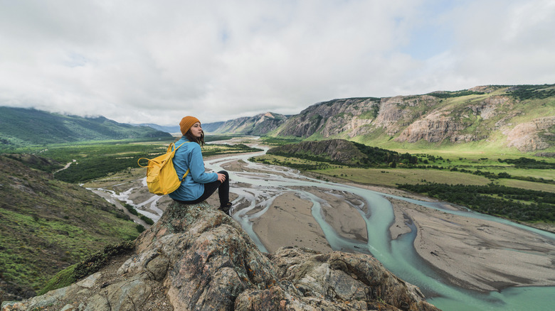 Hiker admiring Patagonia landscape