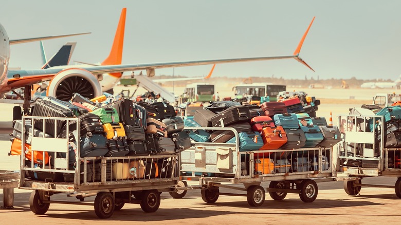 Suitcases on airport tarmac