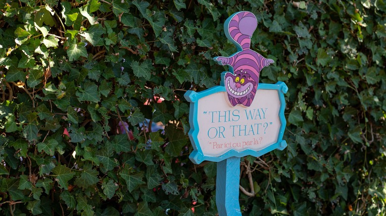 Cheshire Cat sign at Disneyland Paris