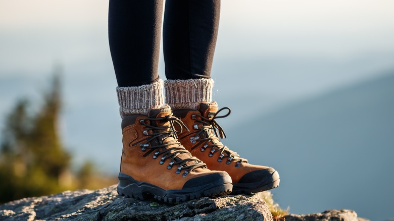 Hiking boots and crew socks