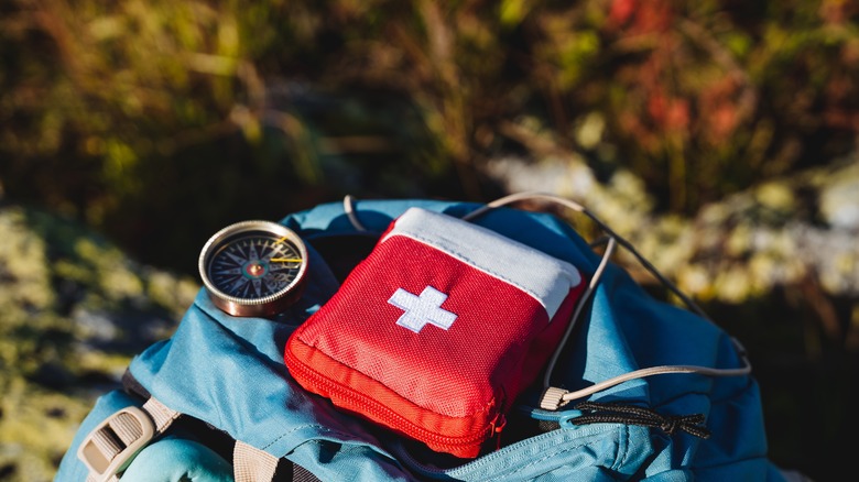 First aid kit on backpack