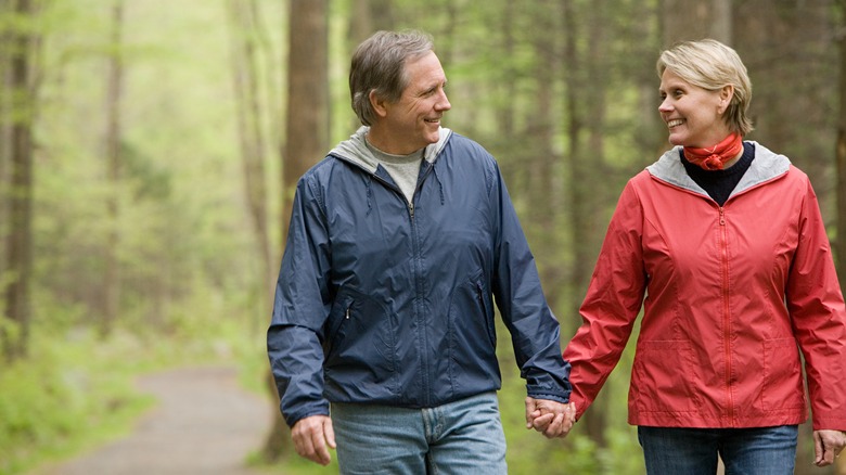 Couple hiking in woods 