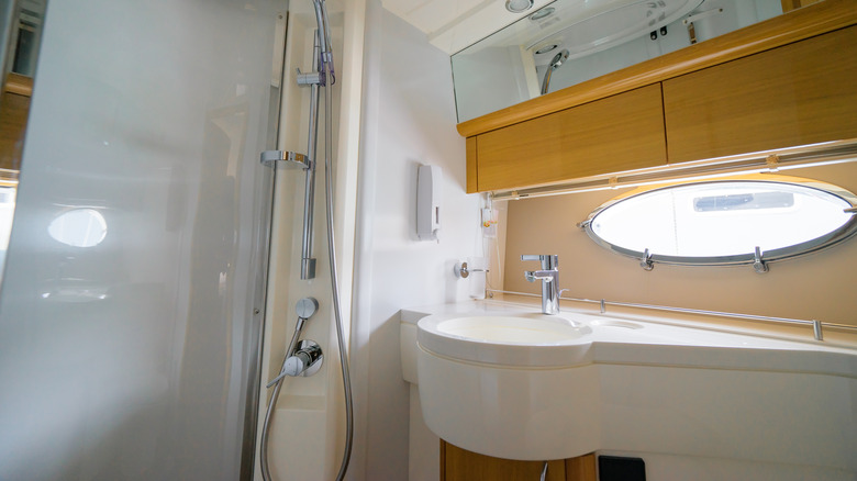 Bathroom onboard a modern yacht