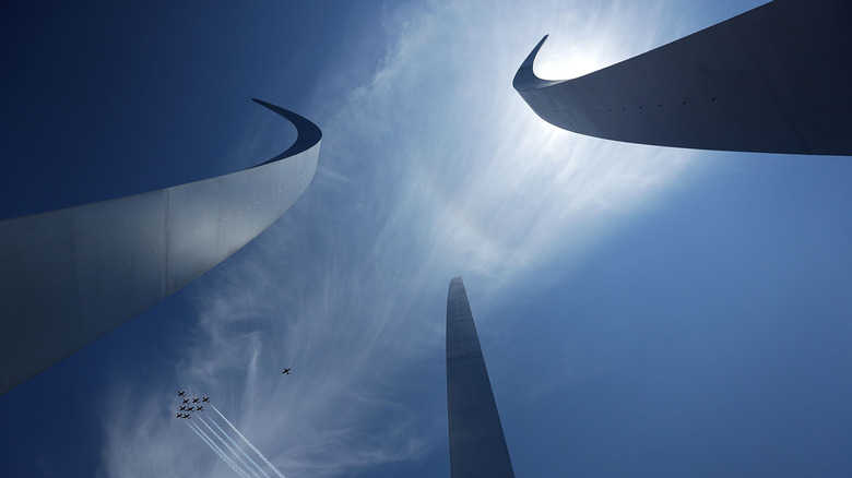 U.S. Air Force Memorial with fighter jets in sky