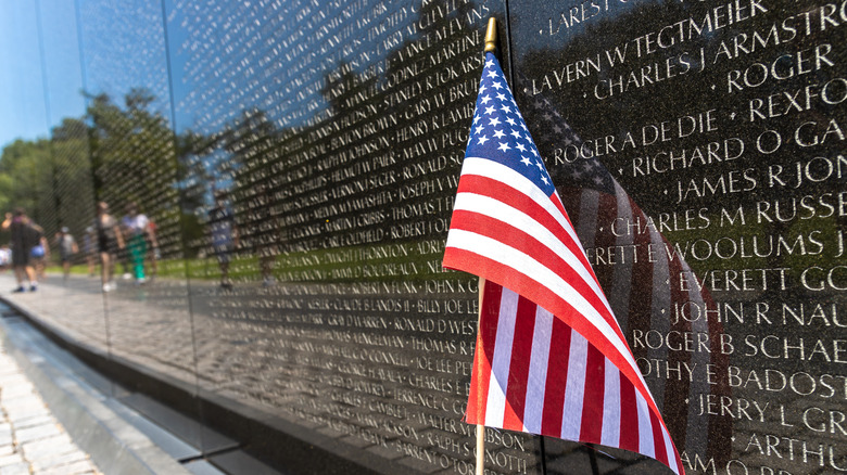 Vietnam Veterans Memorial with flag