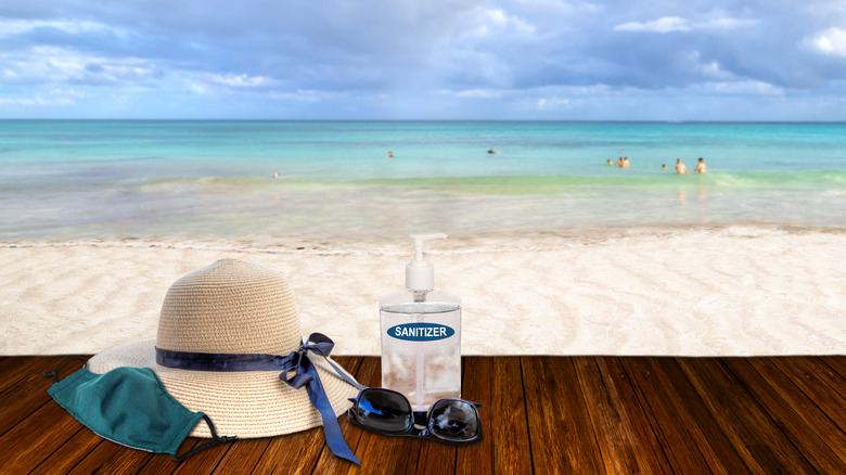 Hand sanitizer on the beach