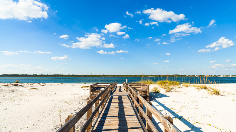 Sandy beach with boardwalk Perdido Key Florida