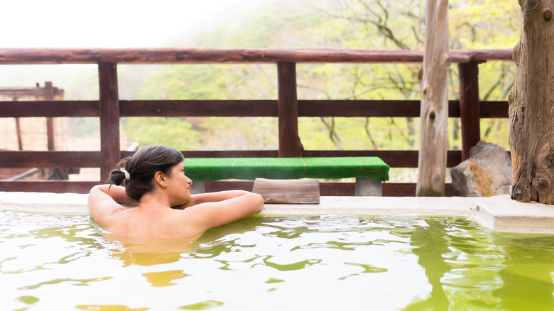 woman in Japanese onsen bath