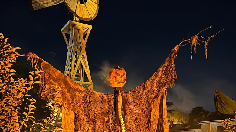 outdoor Halloween display at night