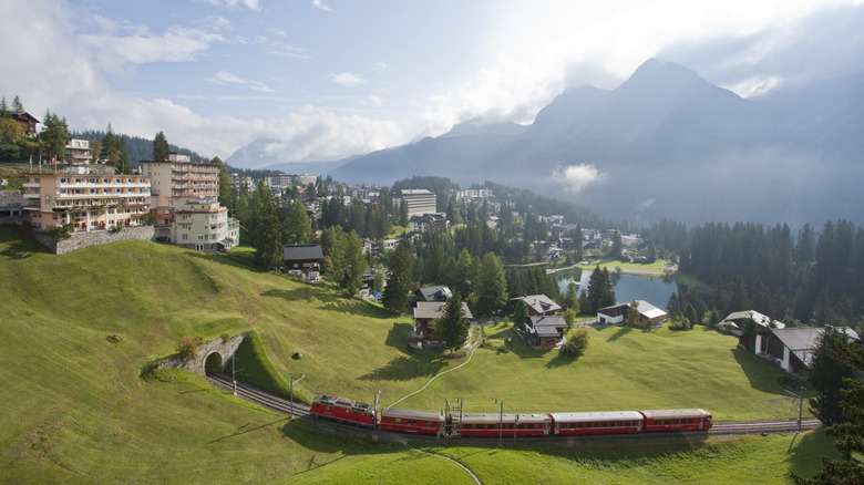 Arosa Switzerland alpine mountains green hills cable car