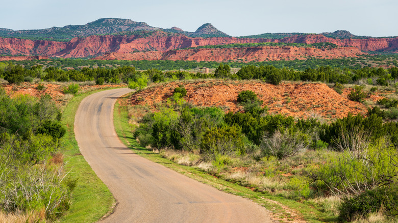 Road to craggy red rocks