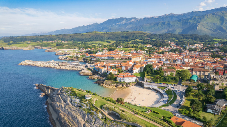 the coastal town of Llanes aerial view