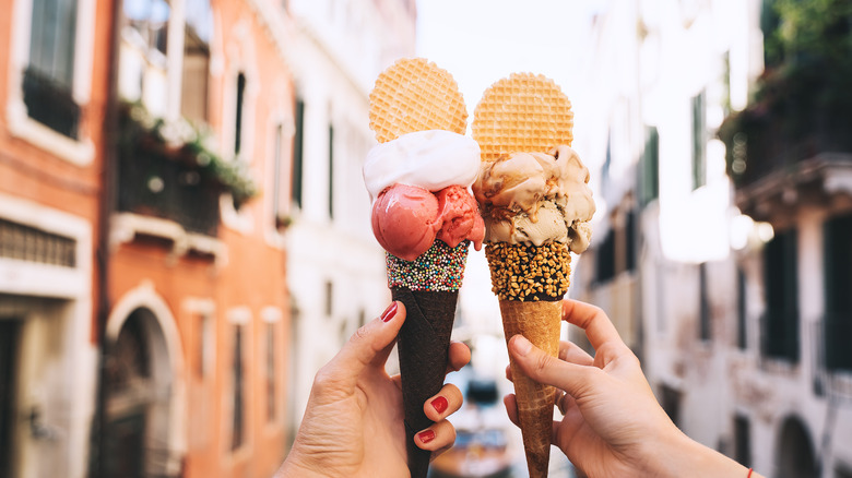 Two cones of gelato in Italy