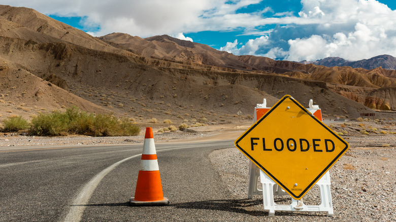 A "flooded" sign in Death Valley, California