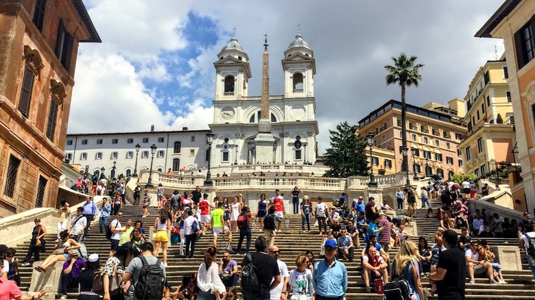 Lots of people on the Spanish Steps in Rome.