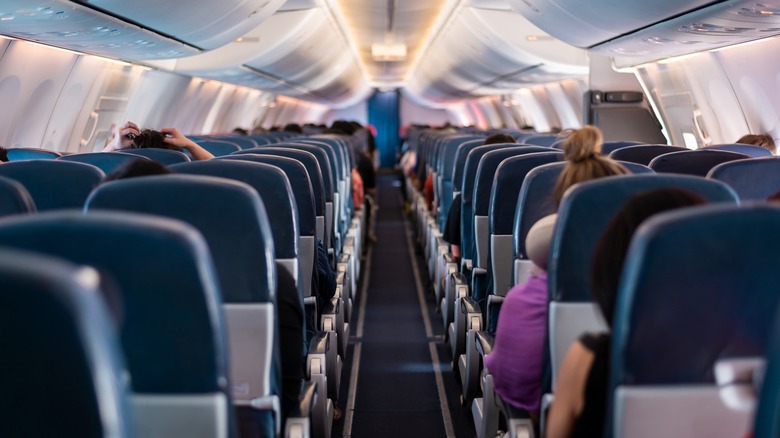 View of empty airplane aisle