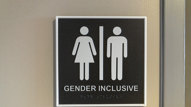 A sign on a gender inclusive bathroom.