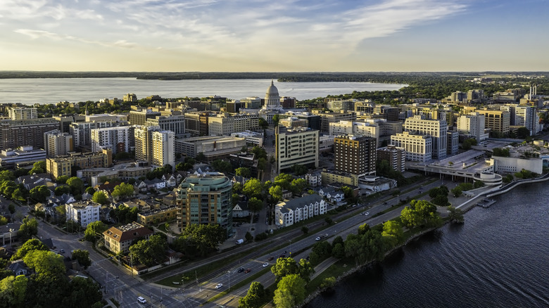 sunset aerial view of Madison