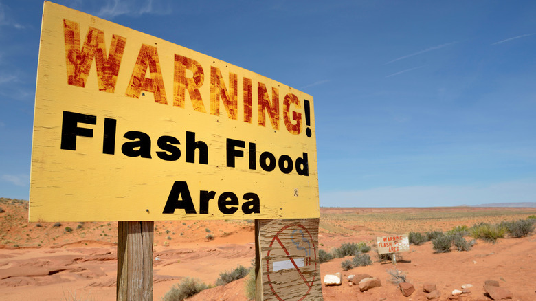 Sign warning of flash floods