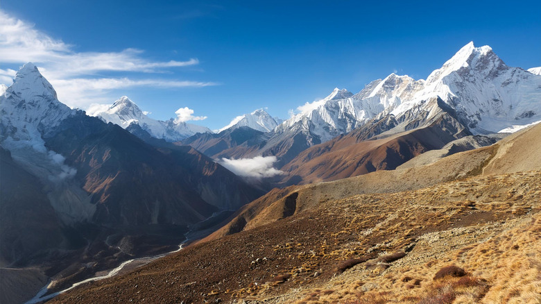 The Himalayan mountain range on the Tibetan Plateau.