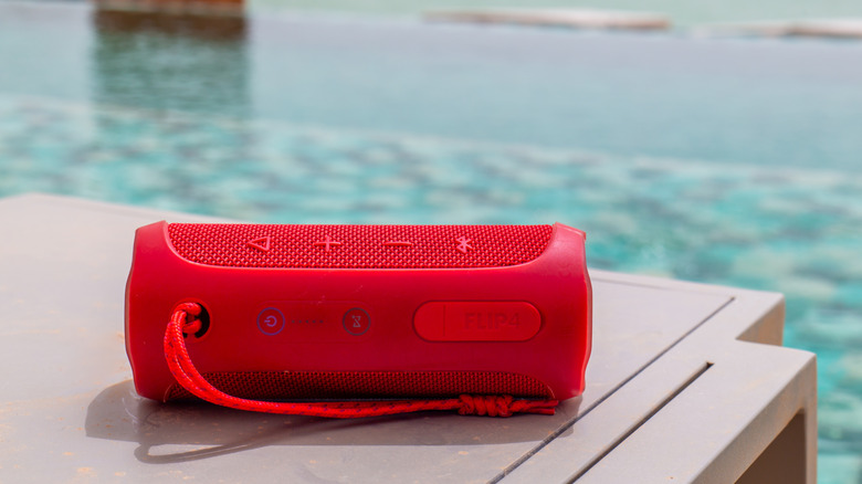 Bluetooth speaker near the pool