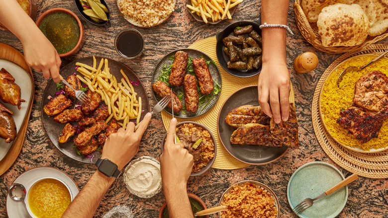 Table served with Middle Eastern dishes