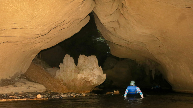 Person tubing in St. Herman's cave