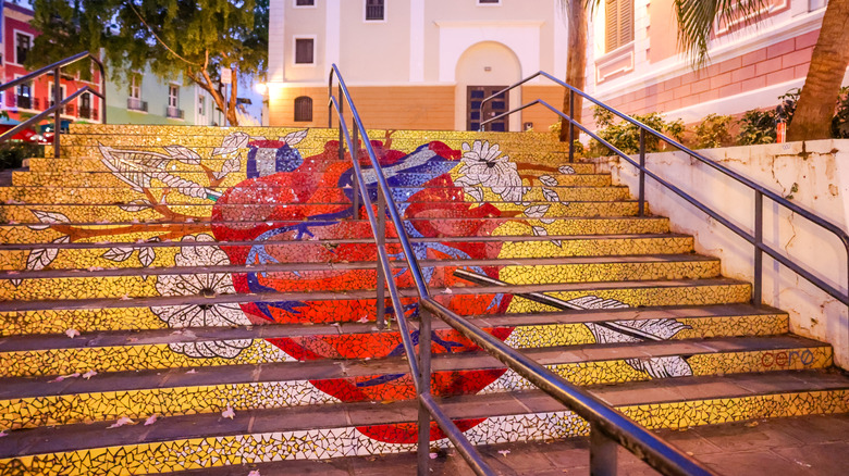 Mosaic steps of an anatomical heart in Old San Juan