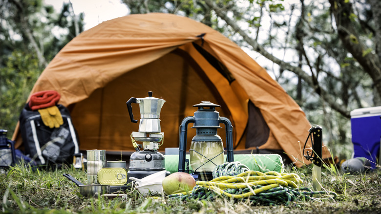 Camping equipment on the ground