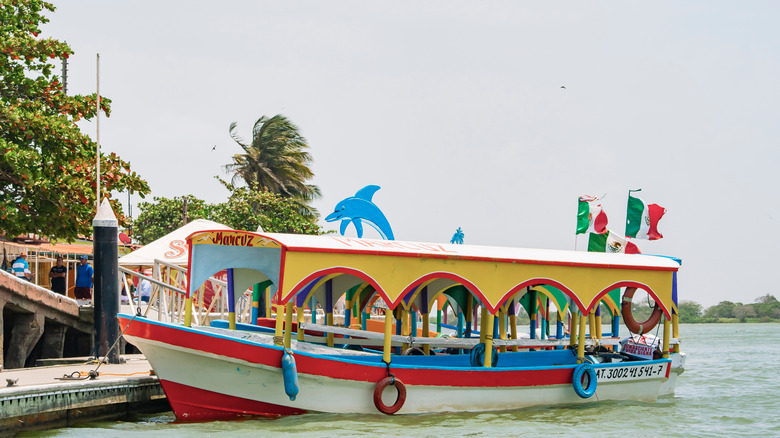 Multicolored tourist boat on the river in Tlacotalpan, Mexico