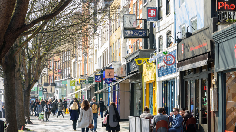 Busy sidewalks on Upper Street, Islington, London