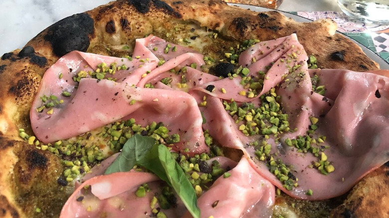 assaje pizza mortadella and pistacchio