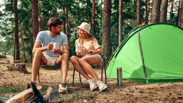 young couple camping