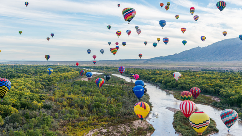 Albuquerque hot-air balloons river trees mountains