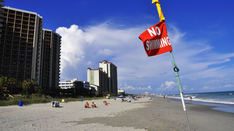 No swimming sign on Myrtle Beach