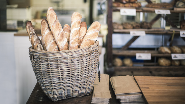 Basket filled with baguettes