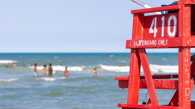 Lifeguard chair overlooking swimmers