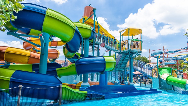 Colorful water slide at park