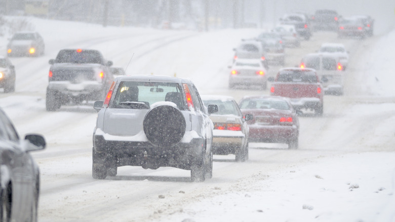 Cars in winter traffic
