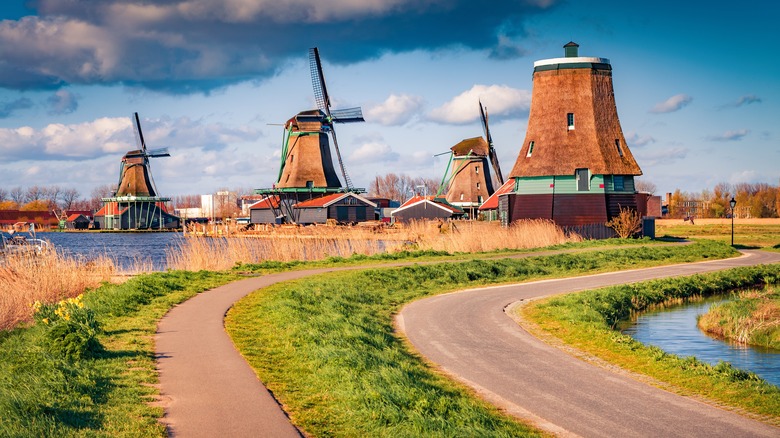 windmills on side of road